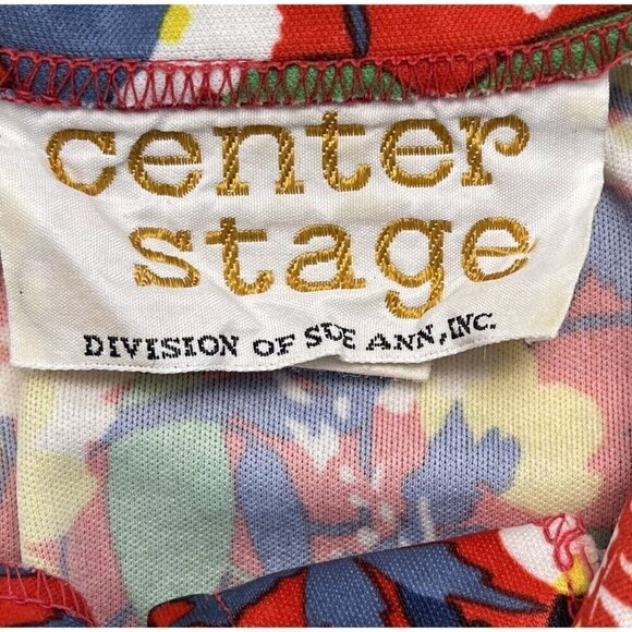 VTG 1970s CENTER STAGE Womens SMALL Red Floral Polyester S/S Button-Up BLOUSE - Picture 6 of 8